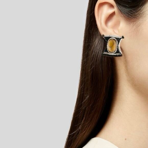 Dian Malouf Yellow Giraffe Chalcedony Sterling 925 14K Gold Clip-On Earrings - Picture 5 of 8